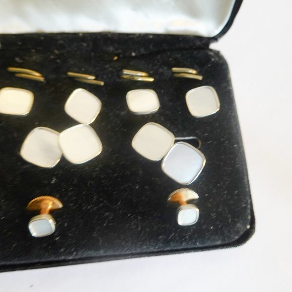 Vintage Mother of Pearl 14k Gold  Overlay Tuxedo Cufflinks - Picture 1 of 2